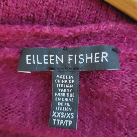 Eileen Fisher Magenta Vneck Wool Blend Sweater 3/4 Sleeves Size XXS - Picture 4 of 5